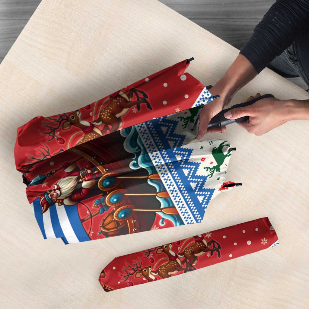 Greece Viking Santa Christmas Umbrella Funny Reindeer Norse Xmas - Wonder Print Shop