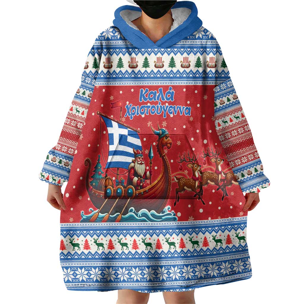 Greece Viking Santa Christmas Wearable Blanket Hoodie Funny Reindeer Norse Xmas - Wonder Print Shop