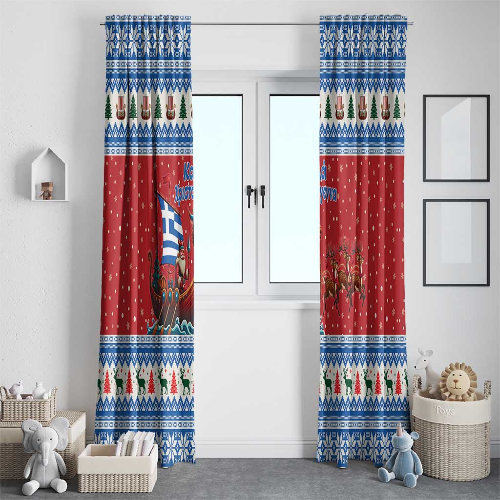 Greece Viking Santa Christmas Window Curtain Funny Reindeer Norse Xmas - Wonder Print Shop