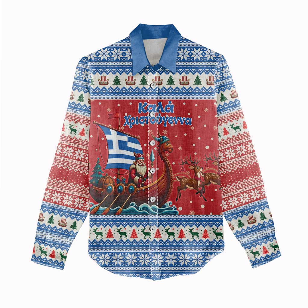 Greece Viking Santa Christmas Women Casual Shirt Funny Reindeer Norse Xmas - Wonder Print Shop