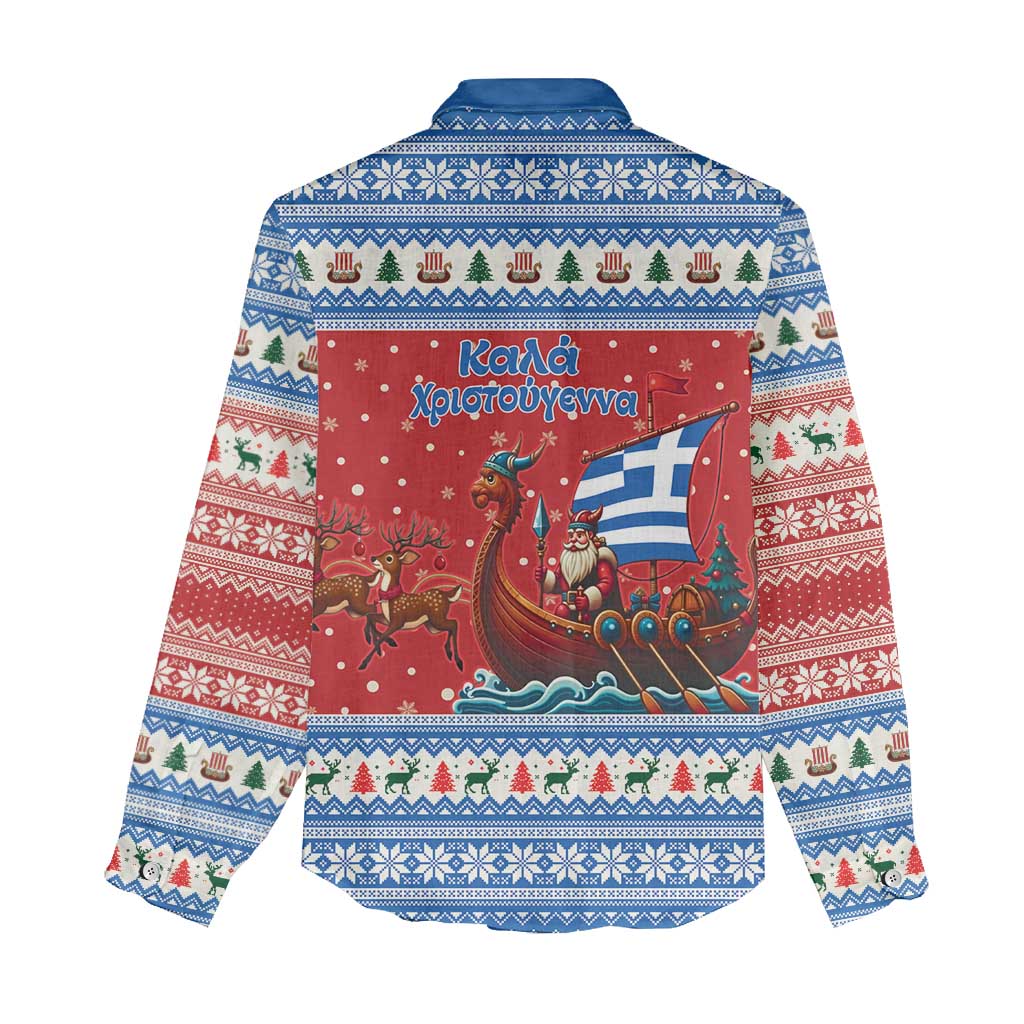 Greece Viking Santa Christmas Women Casual Shirt Funny Reindeer Norse Xmas - Wonder Print Shop