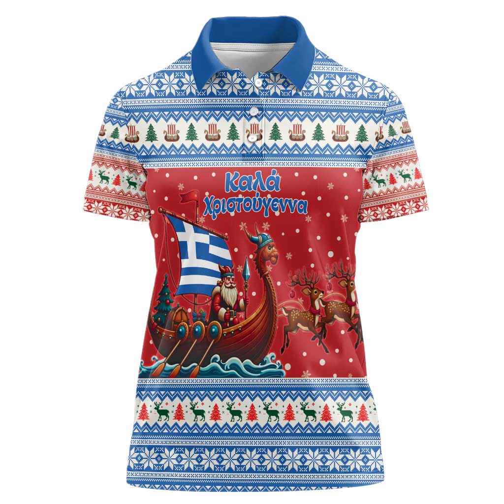 Greece Viking Santa Christmas Women Polo Shirt Funny Reindeer Norse Xmas - Wonder Print Shop