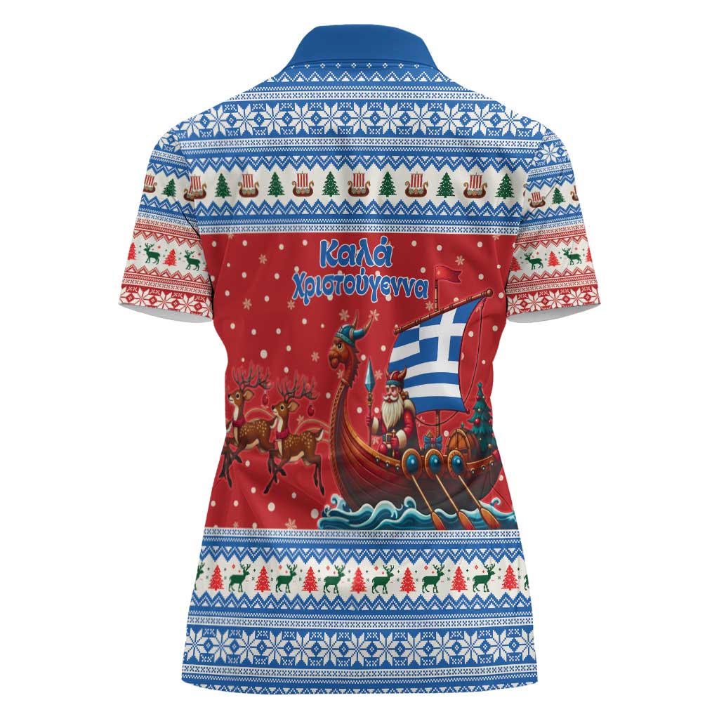 Greece Viking Santa Christmas Women Polo Shirt Funny Reindeer Norse Xmas - Wonder Print Shop