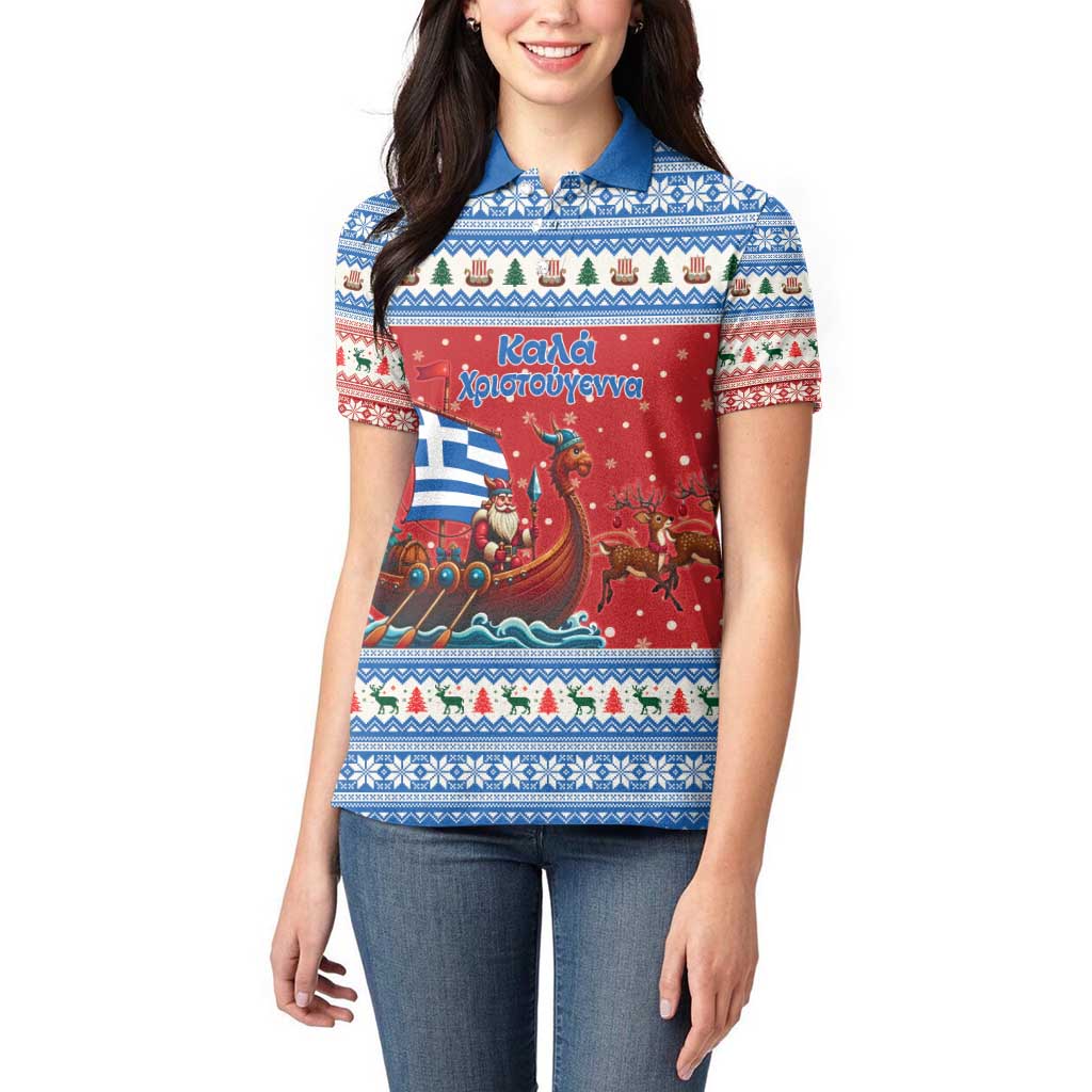 Greece Viking Santa Christmas Women Polo Shirt Funny Reindeer Norse Xmas - Wonder Print Shop