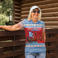 Greece Viking Santa Christmas Women Polo Shirt Funny Reindeer Norse Xmas - Wonder Print Shop