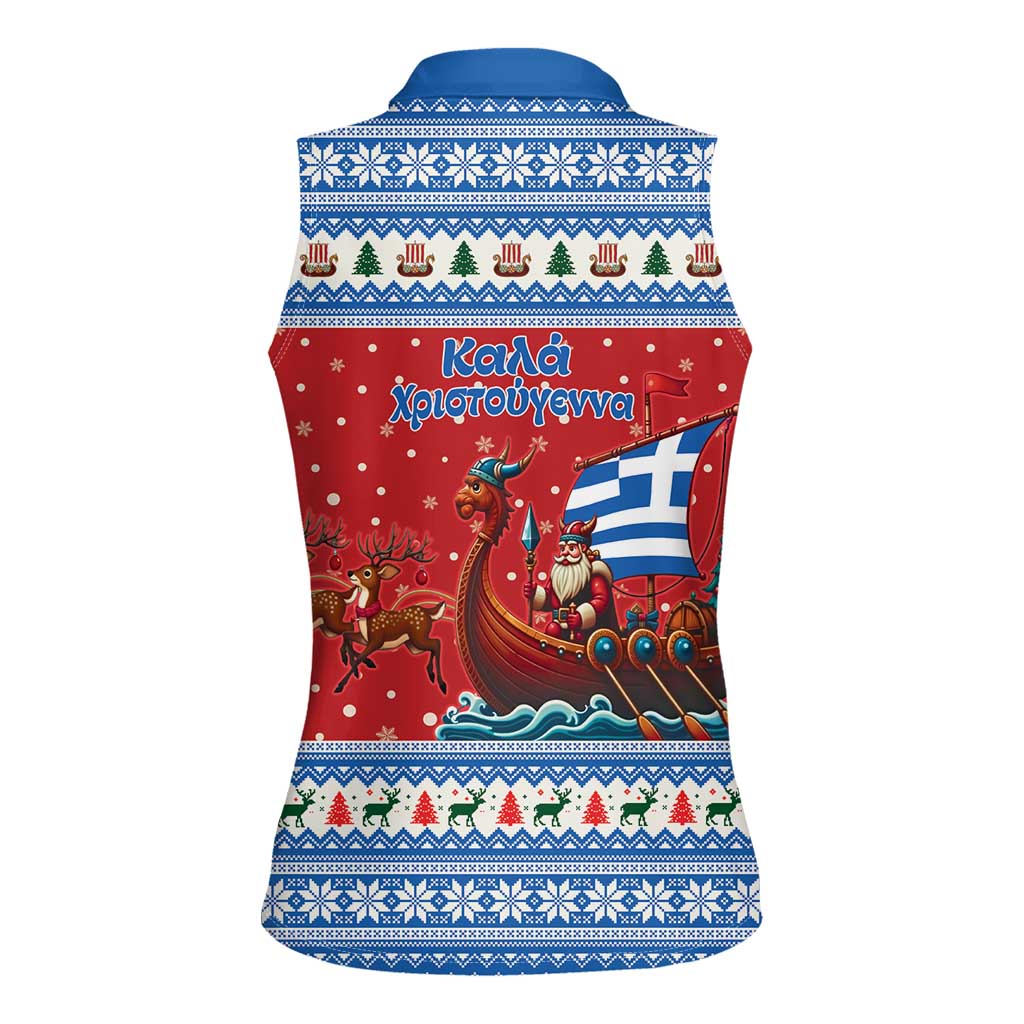 Greece Viking Santa Christmas Women Sleeveless Polo Shirt Funny Reindeer Norse Xmas - Wonder Print Shop