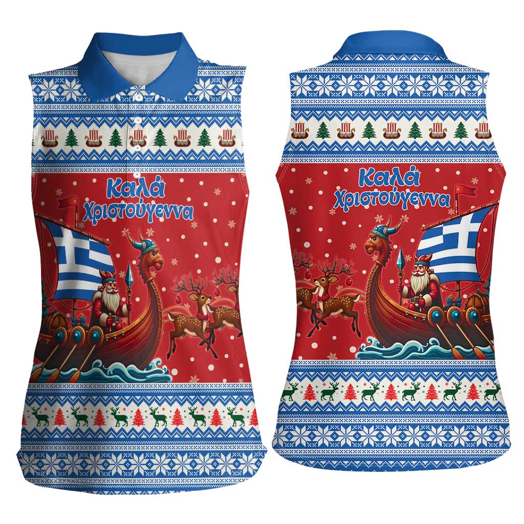 Greece Viking Santa Christmas Women Sleeveless Polo Shirt Funny Reindeer Norse Xmas - Wonder Print Shop
