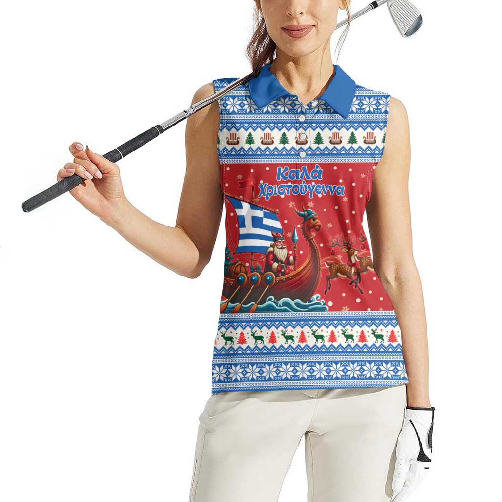 Greece Viking Santa Christmas Women Sleeveless Polo Shirt Funny Reindeer Norse Xmas - Wonder Print Shop