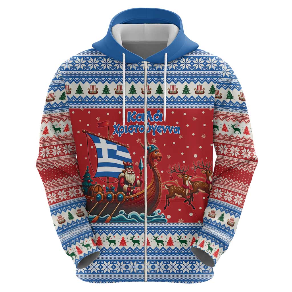 Greece Viking Santa Christmas Zip Hoodie Funny Reindeer Norse Xmas - Wonder Print Shop