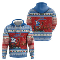 Greece Viking Santa Christmas Zip Hoodie Funny Reindeer Norse Xmas - Wonder Print Shop