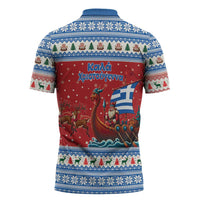 Greece Viking Santa Christmas Zipper Polo Shirt Funny Reindeer Norse Xmas - Wonder Print Shop