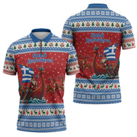 Greece Viking Santa Christmas Zipper Polo Shirt Funny Reindeer Norse Xmas - Wonder Print Shop