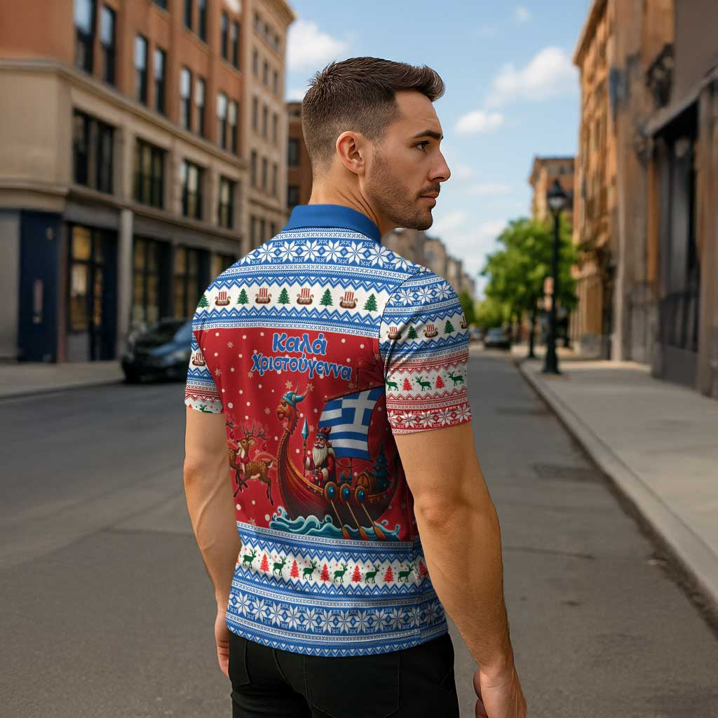 Greece Viking Santa Christmas Zipper Polo Shirt Funny Reindeer Norse Xmas - Wonder Print Shop