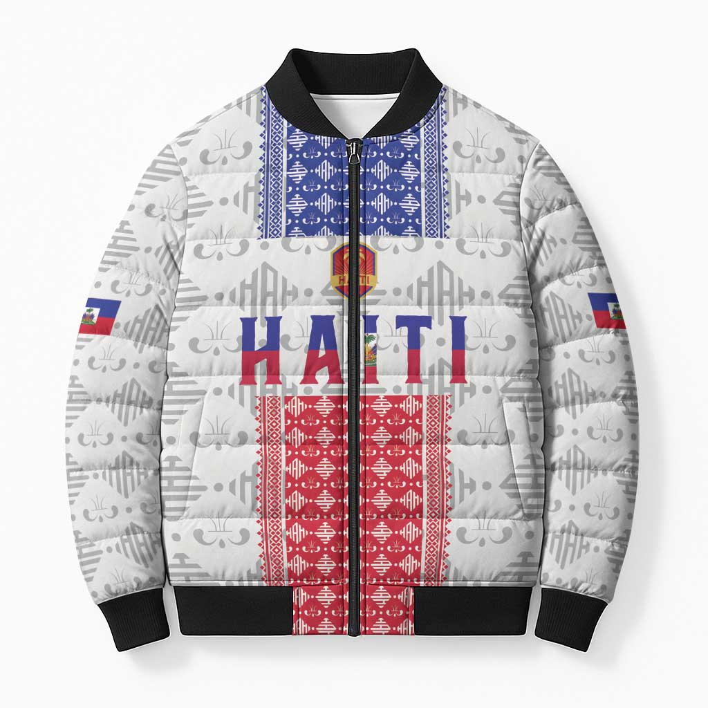 Custom Haiti Football Bomber Puffer Jacket National Flag Design - Wonder Print Shop