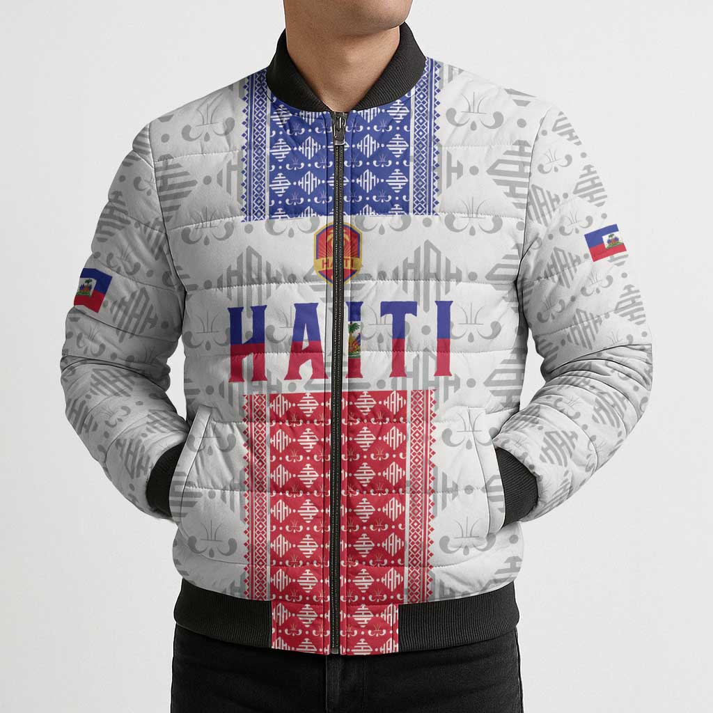 Custom Haiti Football Bomber Puffer Jacket National Flag Design - Wonder Print Shop