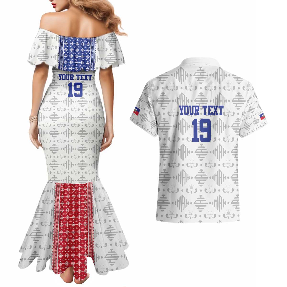 Custom Haiti Football Couples Matching Mermaid Dress and Hawaiian Shirt National Flag Design - Wonder Print Shop