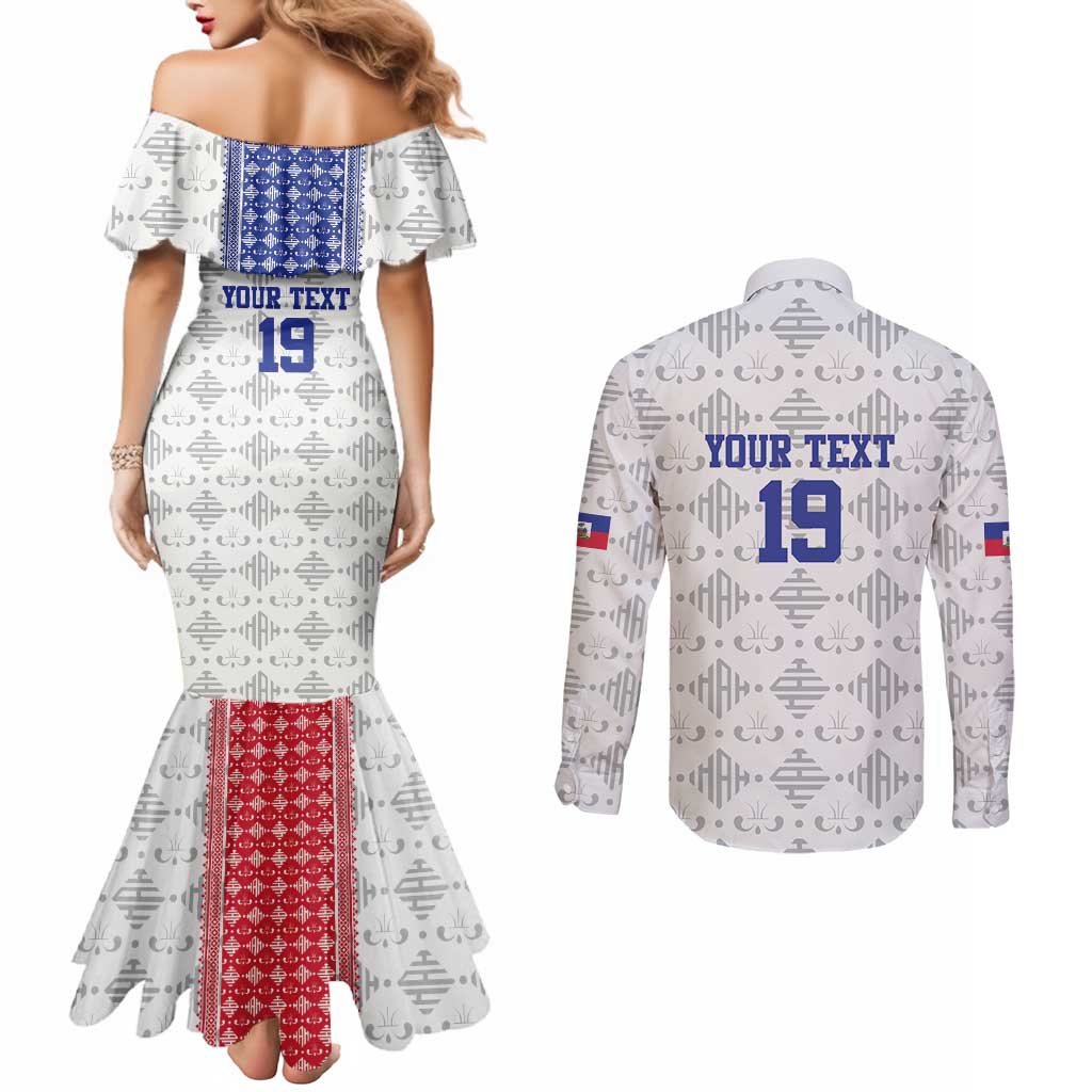 Custom Haiti Football Couples Matching Mermaid Dress and Long Sleeve Button Shirt National Flag Design - Wonder Print Shop