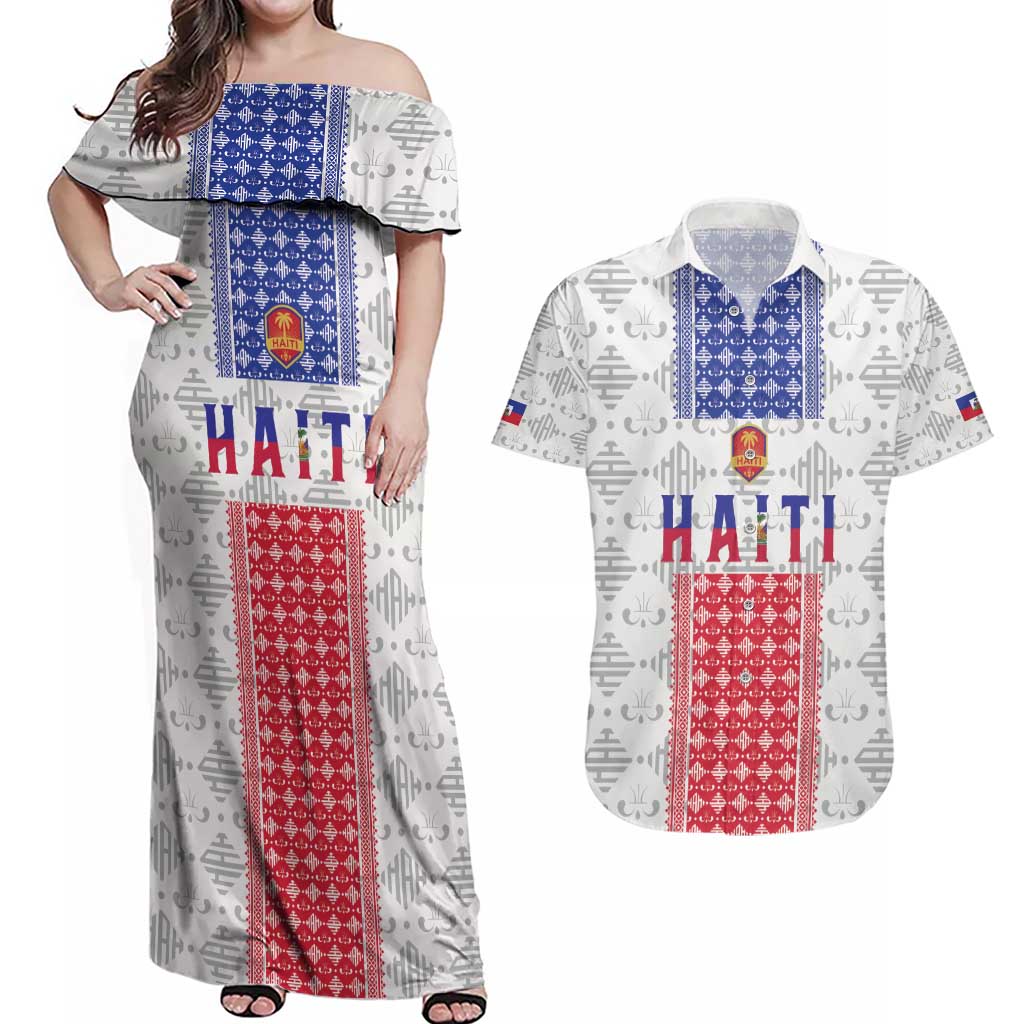 Custom Haiti Football Couples Matching Off Shoulder Maxi Dress and Hawaiian Shirt National Flag Design - Wonder Print Shop