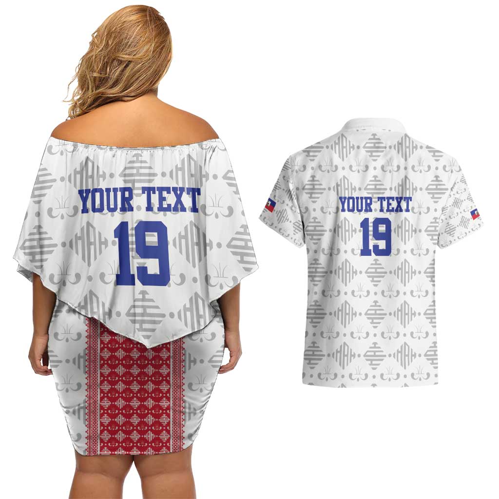 Custom Haiti Football Couples Matching Off Shoulder Short Dress and Hawaiian Shirt National Flag Design - Wonder Print Shop