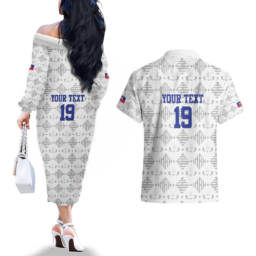 Custom Haiti Football Couples Matching Off The Shoulder Long Sleeve Dress and Hawaiian Shirt National Flag Design - Wonder Print Shop