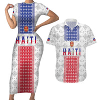 Custom Haiti Football Couples Matching Short Sleeve Bodycon Dress and Hawaiian Shirt National Flag Design - Wonder Print Shop