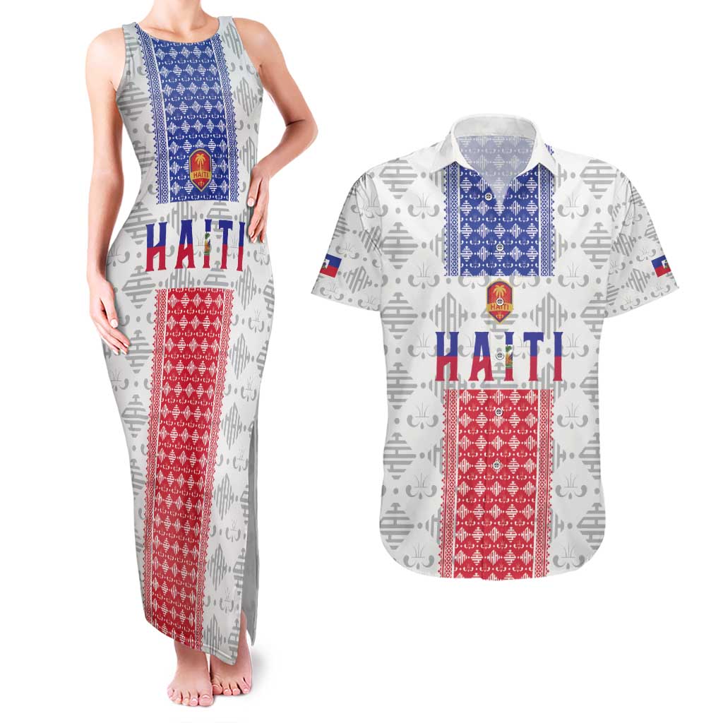 Custom Haiti Football Couples Matching Tank Maxi Dress and Hawaiian Shirt National Flag Design - Wonder Print Shop