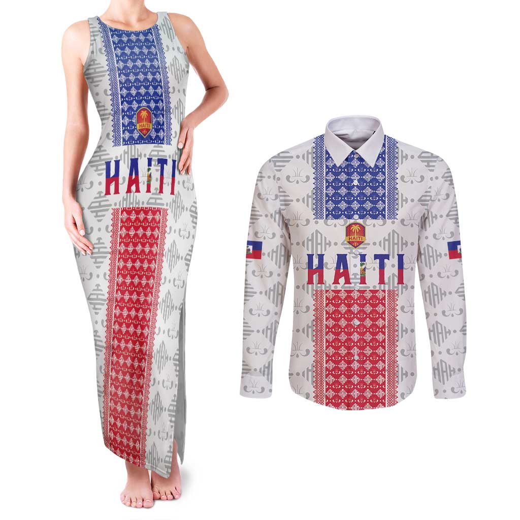 Custom Haiti Football Couples Matching Tank Maxi Dress and Long Sleeve Button Shirt National Flag Design - Wonder Print Shop