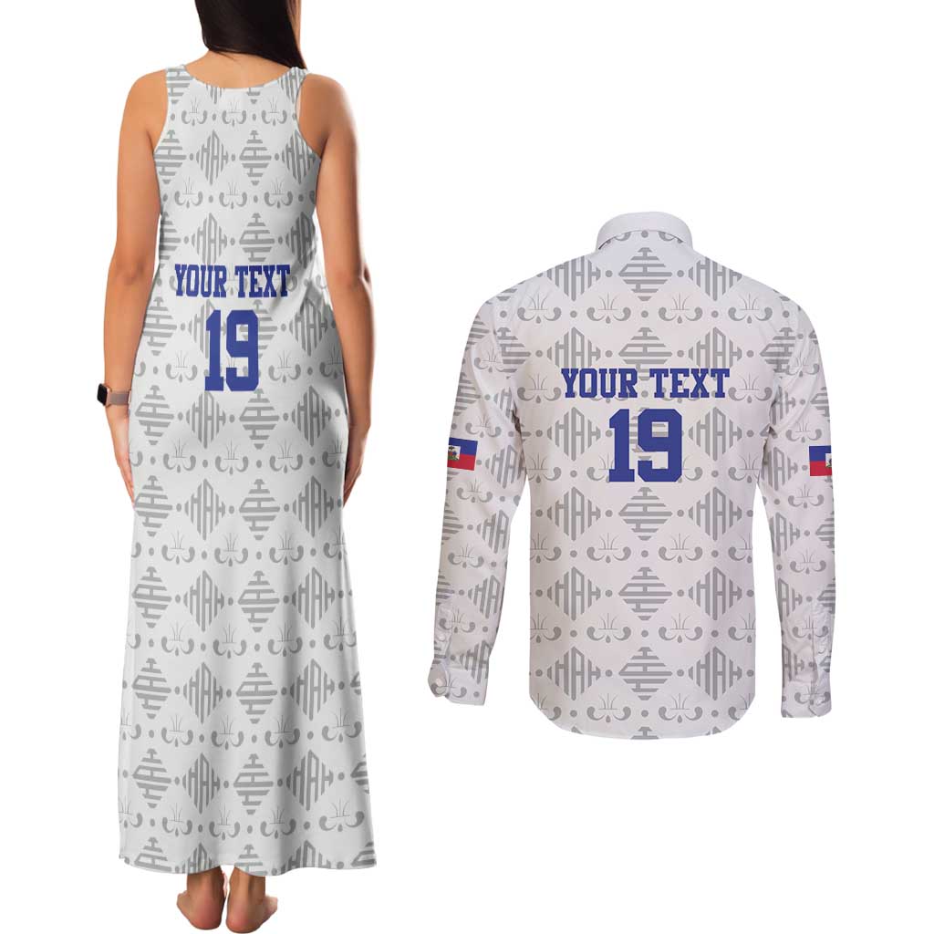 Custom Haiti Football Couples Matching Tank Maxi Dress and Long Sleeve Button Shirt National Flag Design - Wonder Print Shop