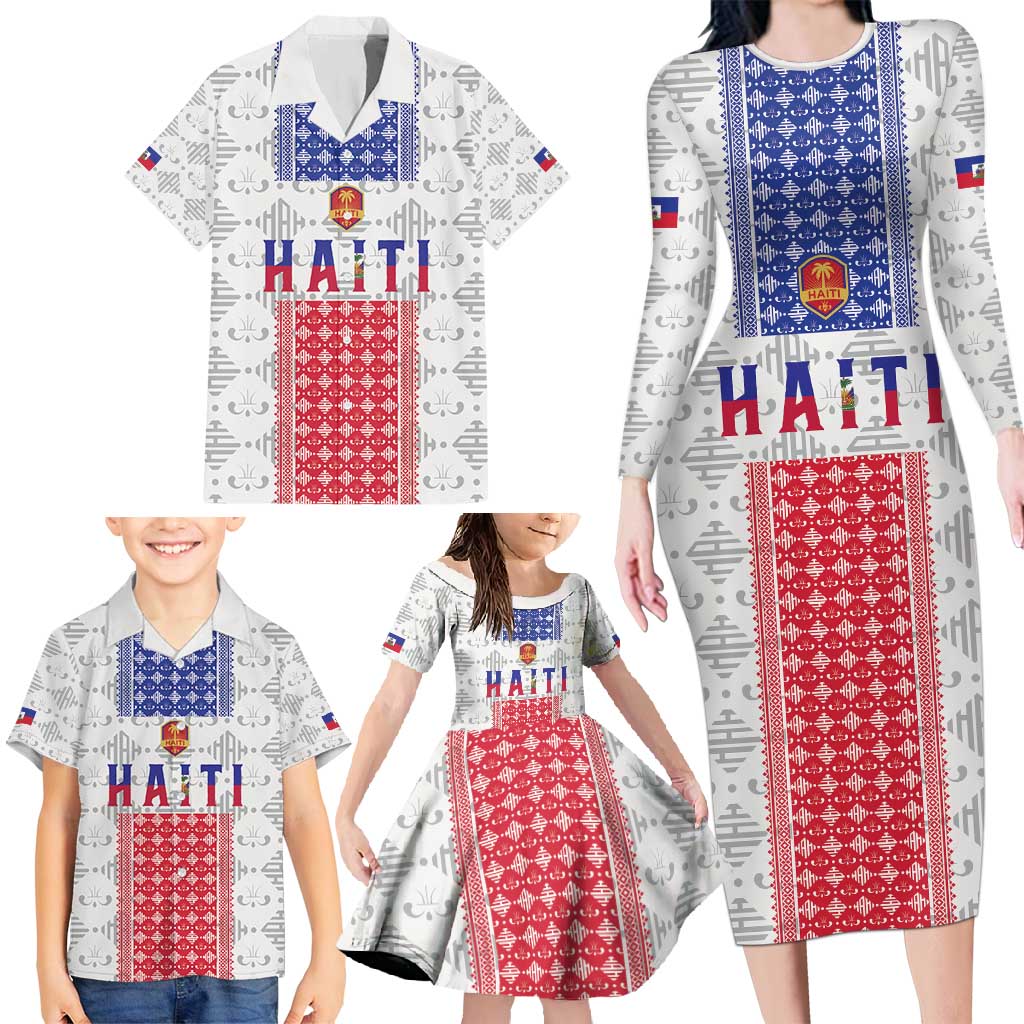 Custom Haiti Football Family Matching Long Sleeve Bodycon Dress and Hawaiian Shirt National Flag Design - Wonder Print Shop