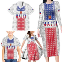 Custom Haiti Football Family Matching Long Sleeve Bodycon Dress and Hawaiian Shirt National Flag Design - Wonder Print Shop