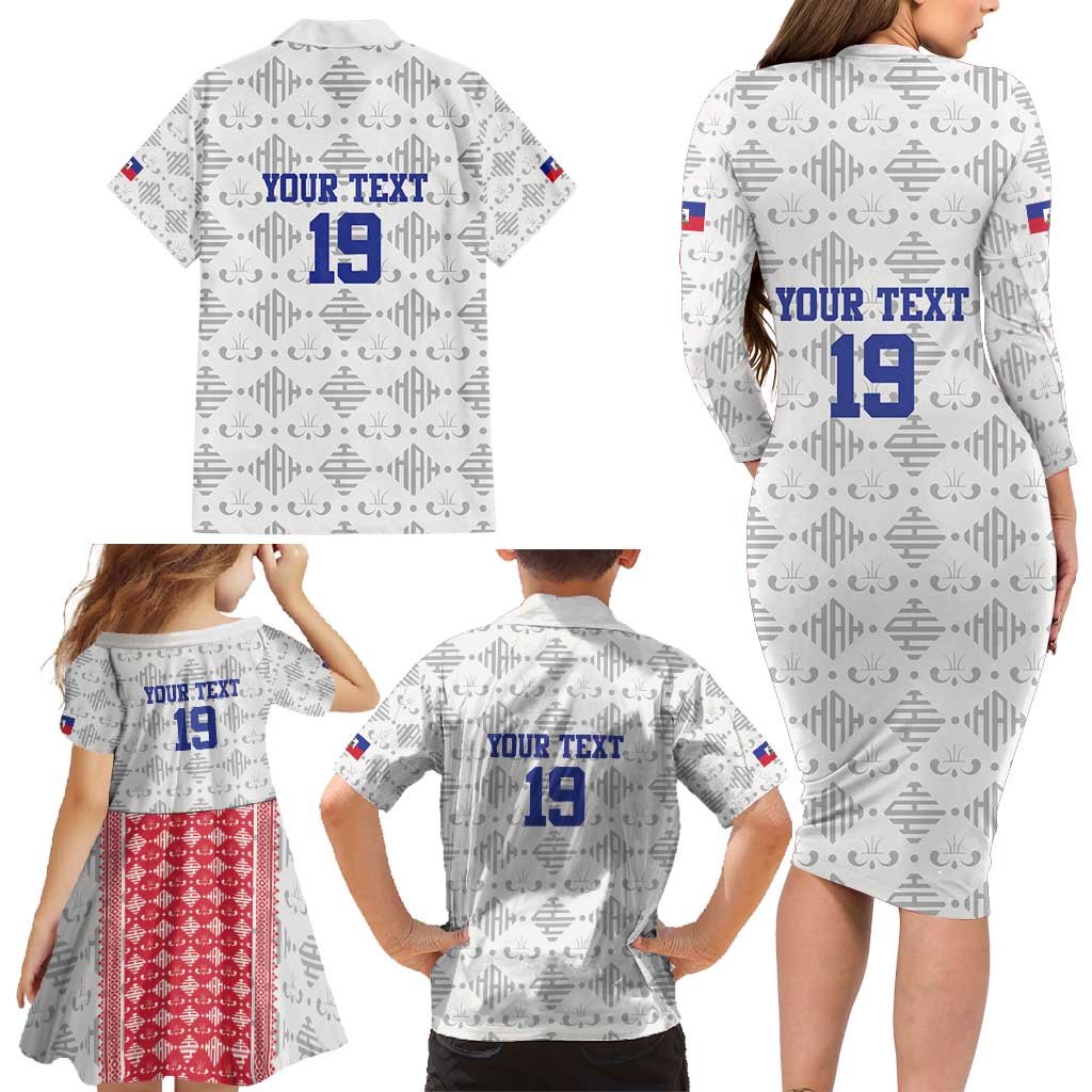 Custom Haiti Football Family Matching Long Sleeve Bodycon Dress and Hawaiian Shirt National Flag Design - Wonder Print Shop