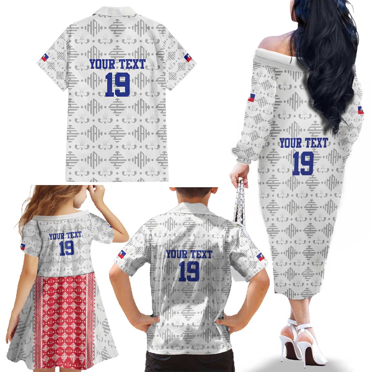 Custom Haiti Football Family Matching Off The Shoulder Long Sleeve Dress and Hawaiian Shirt National Flag Design - Wonder Print Shop