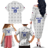 Custom Haiti Football Family Matching Off The Shoulder Long Sleeve Dress and Hawaiian Shirt National Flag Design - Wonder Print Shop