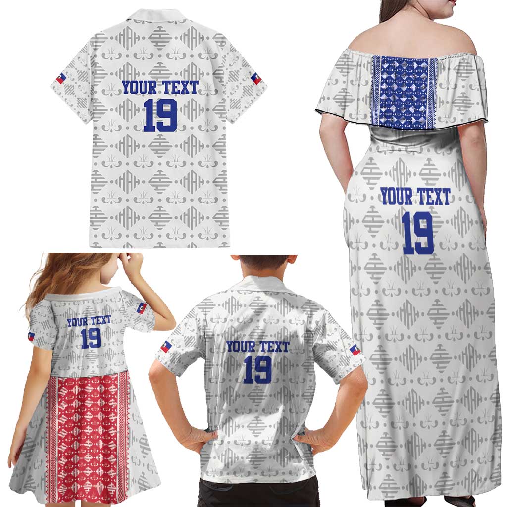 Custom Haiti Football Family Matching Off Shoulder Maxi Dress and Hawaiian Shirt National Flag Design - Wonder Print Shop