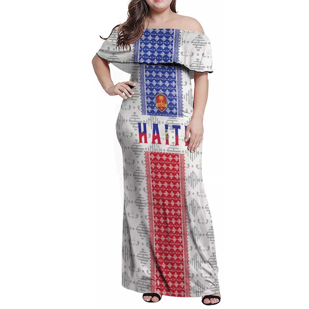 Custom Haiti Football Family Matching Off Shoulder Maxi Dress and Hawaiian Shirt National Flag Design - Wonder Print Shop