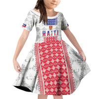 Custom Haiti Football Family Matching Off Shoulder Short Dress and Hawaiian Shirt National Flag Design - Wonder Print Shop