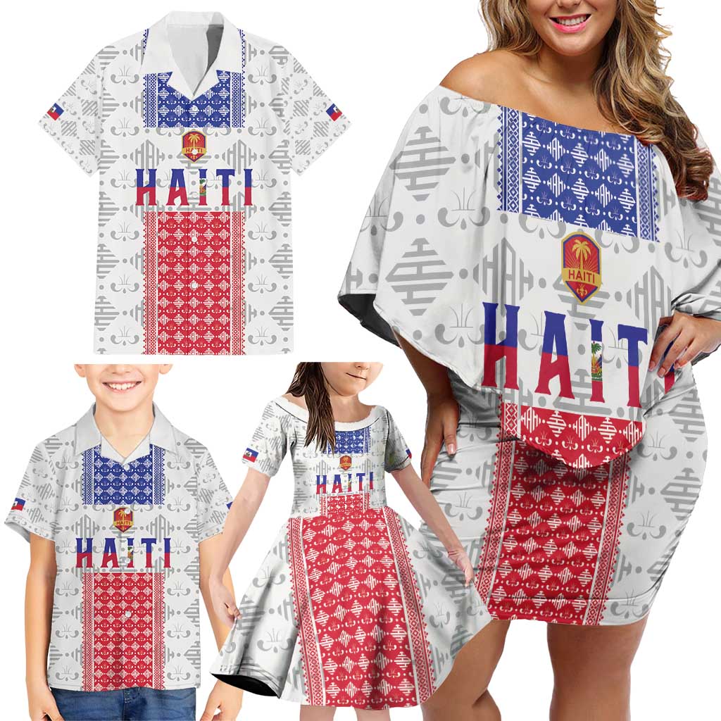 Custom Haiti Football Family Matching Off Shoulder Short Dress and Hawaiian Shirt National Flag Design - Wonder Print Shop