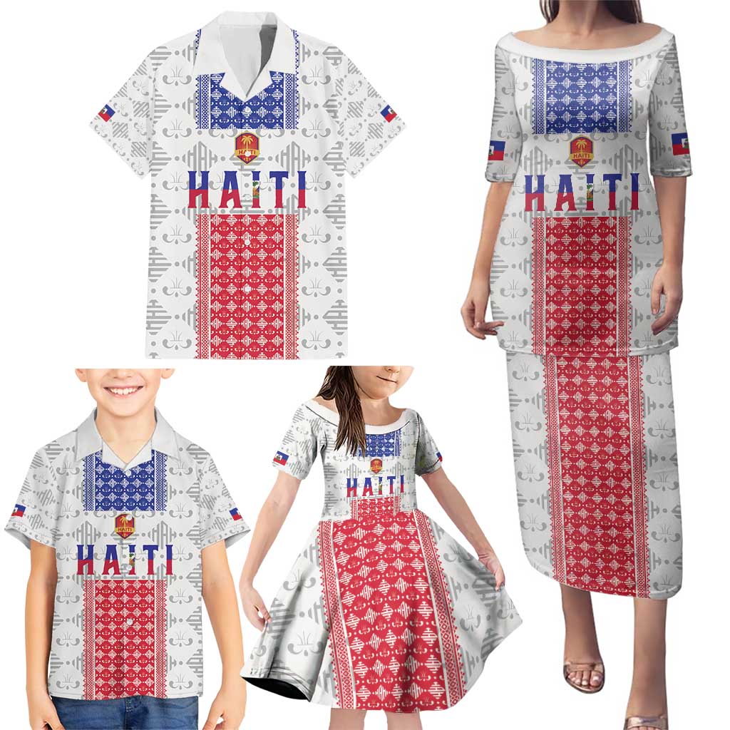 Custom Haiti Football Family Matching Puletasi and Hawaiian Shirt National Flag Design - Wonder Print Shop