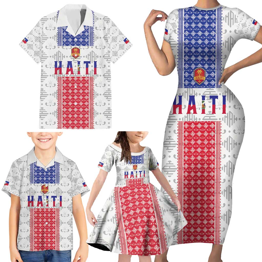 Custom Haiti Football Family Matching Short Sleeve Bodycon Dress and Hawaiian Shirt National Flag Design - Wonder Print Shop