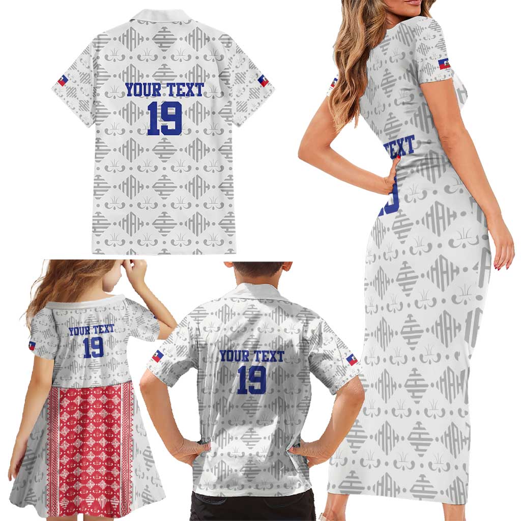 Custom Haiti Football Family Matching Short Sleeve Bodycon Dress and Hawaiian Shirt National Flag Design - Wonder Print Shop
