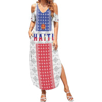 Custom Haiti Football Family Matching Summer Maxi Dress and Hawaiian Shirt National Flag Design - Wonder Print Shop