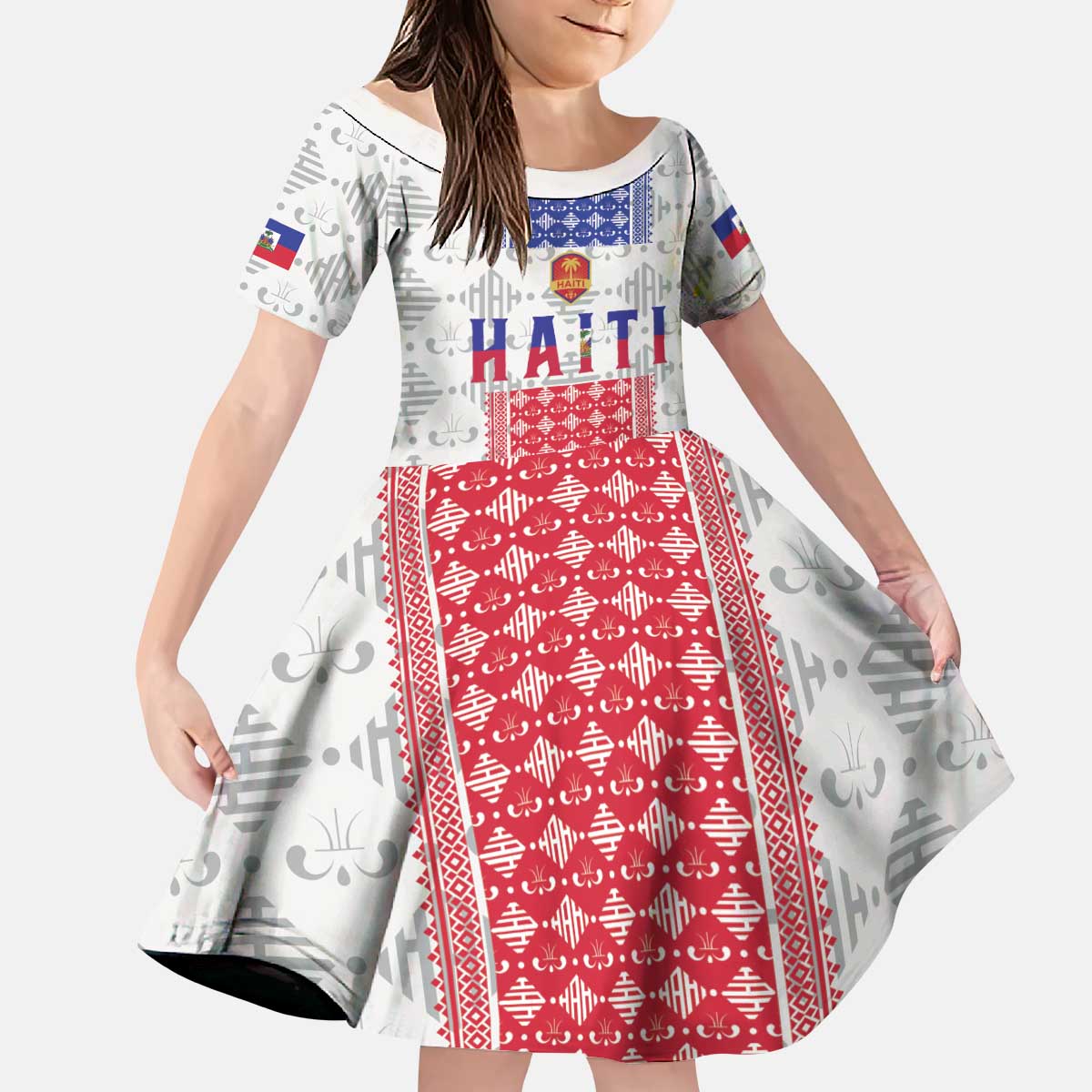 Custom Haiti Football Kid Short Sleeve Dress National Flag Design - Wonder Print Shop