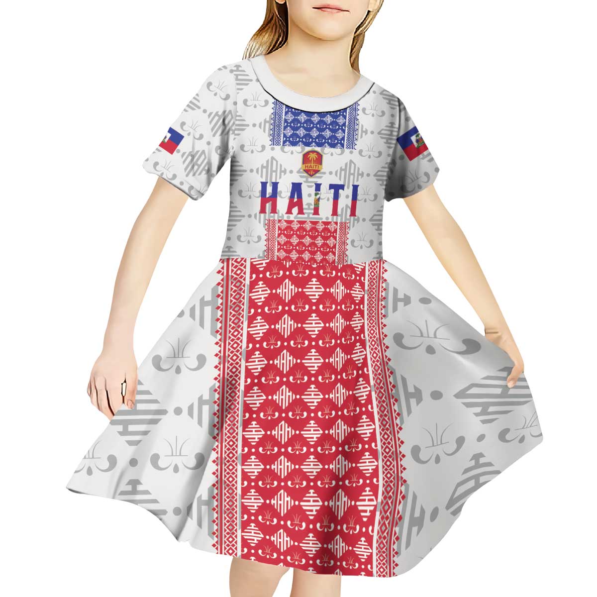 Custom Haiti Football Kid Short Sleeve Dress National Flag Design - Wonder Print Shop