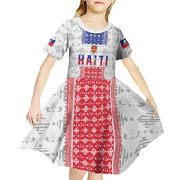 Custom Haiti Football Kid Short Sleeve Dress National Flag Design - Wonder Print Shop