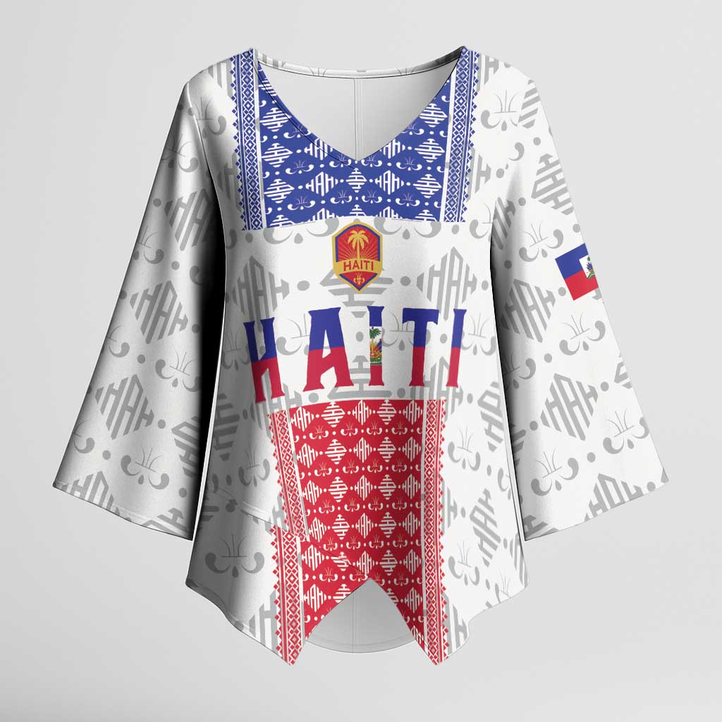 Custom Haiti Football Kimono Sleeve Blouse National Flag Design - Wonder Print Shop
