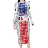 Custom Haiti Football Long Sleeve Bodycon Dress National Flag Design - Wonder Print Shop