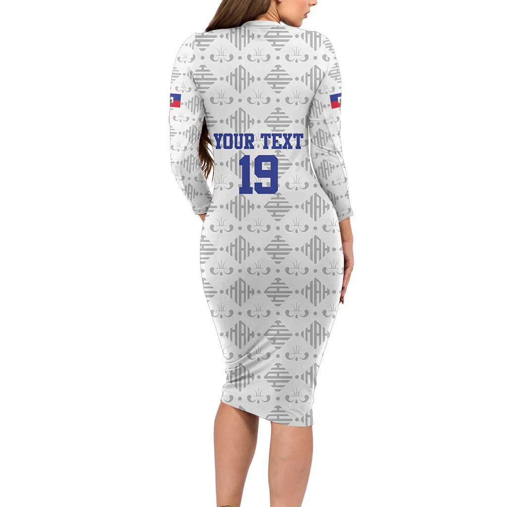 Custom Haiti Football Long Sleeve Bodycon Dress National Flag Design - Wonder Print Shop