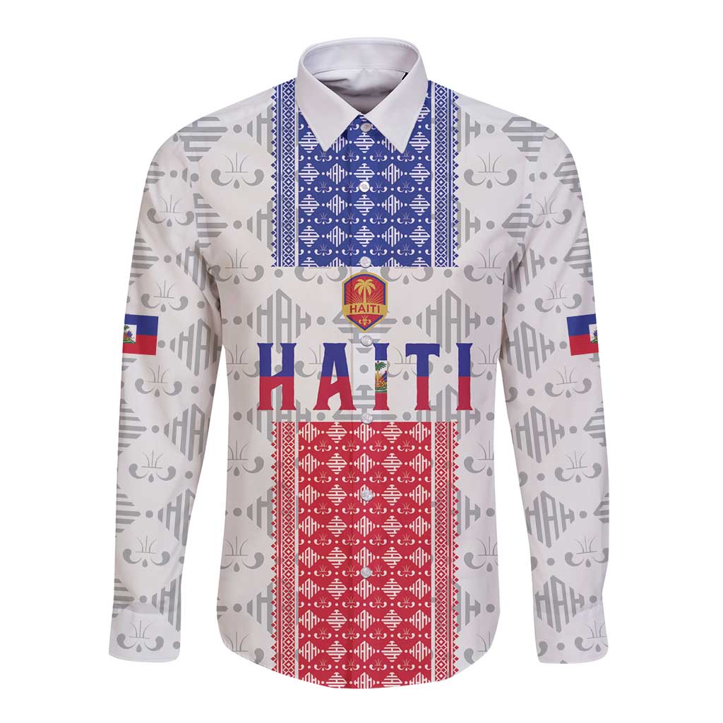Custom Haiti Football Long Sleeve Button Shirt National Flag Design - Wonder Print Shop