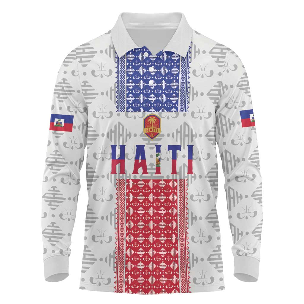 Custom Haiti Football Long Sleeve Polo Shirt National Flag Design - Wonder Print Shop