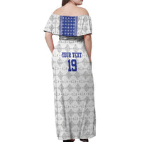 Custom Haiti Football Off Shoulder Maxi Dress National Flag Design - Wonder Print Shop